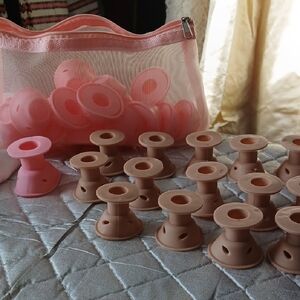 Pink and Tan Pin Curl Hair Rollers Set (New) 40 Total